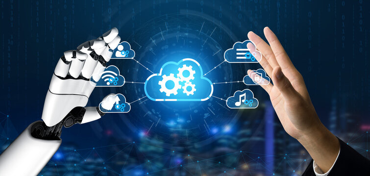 Futuristic Interaction Between Human Hand and Robotic Hand with Cloud Computing Elements Representing AI and Technology Integration. Entropy.