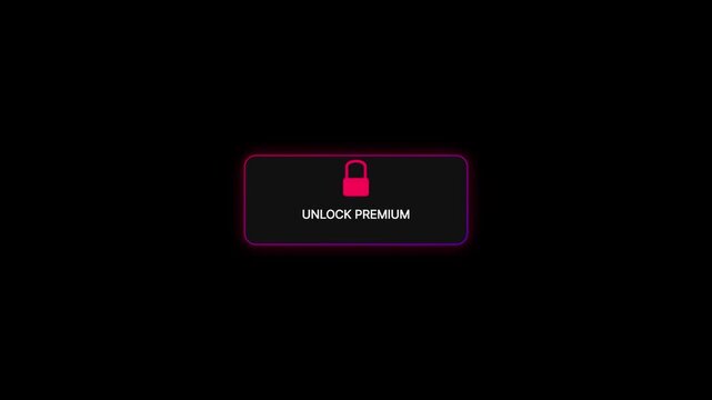 Unlock button interface with glowing neon lock for digital subscription services and user experience animation 4k