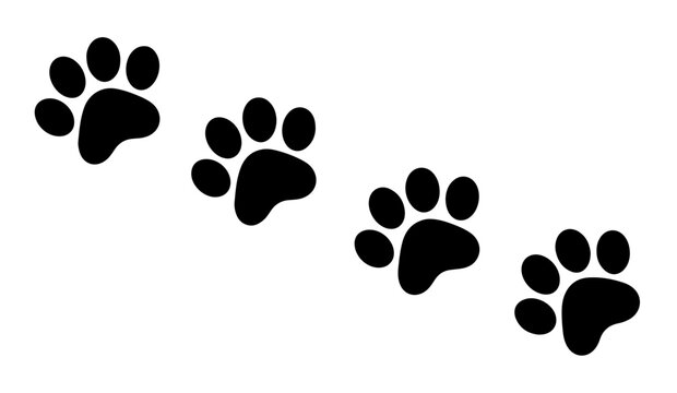 Black paw prints vector set featuring four distinct animal paw print designs on transparent background.