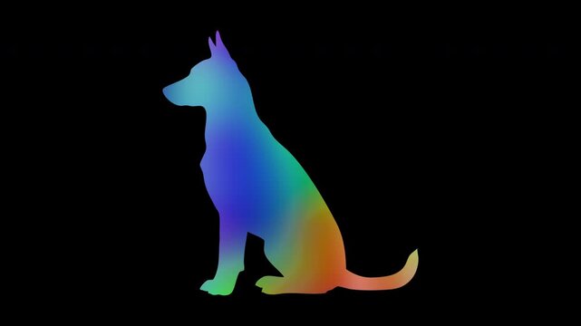 Sitting dog silhouettes featuring colorful, abstract patterns, loop, alpha channels