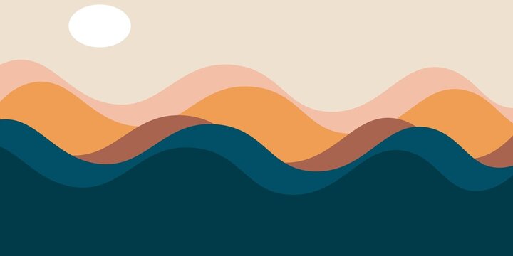 Abstract landscape poster. Nature wall decor contemporary art print, mid century mountain background. Vector