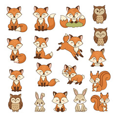 Naklejka premium Forest Animal Character Icons Set