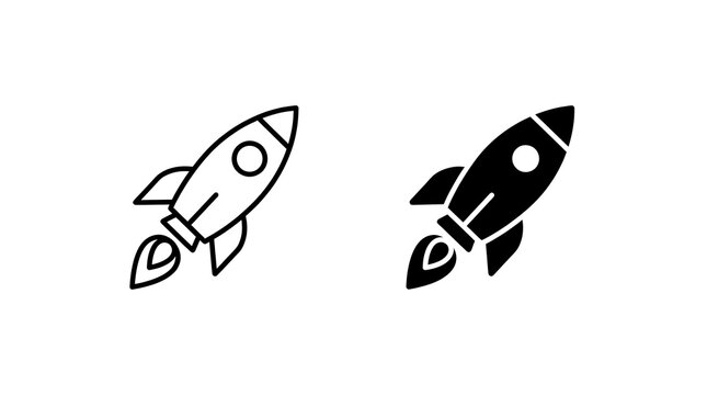 Rocket ship icon set, startup launch symbol isolated on transparent background