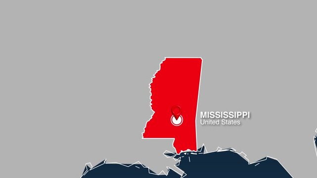 Mississippi state map location marker animation with moving digital footage