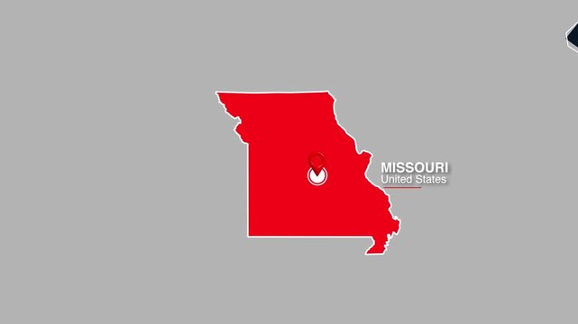 Missouri state map location pointer animation video for geographical research data