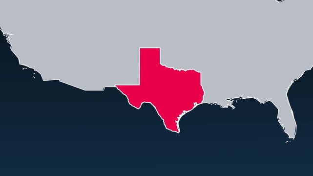 Texas state map location animation with vibrant red location pin