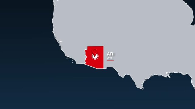 Arizona state location highlighted on map for digital animation video footage