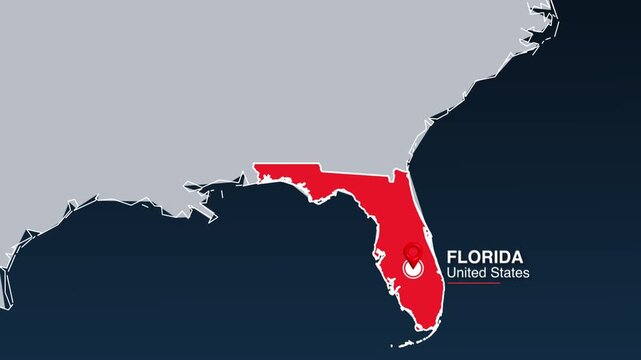 Florida state map location pin motion animation for travel presentation