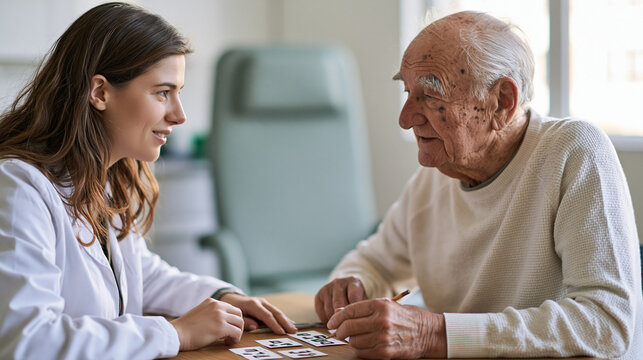 Doctor Conducting Cognitive Assessment With Elderly Patient During Healthcare Consultation