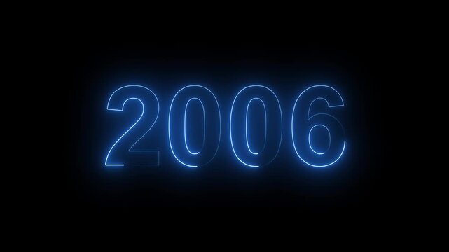 Blue Neon 2006 Year Text Graphic Isolated on Black Background.