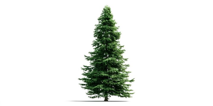 Tall evergreen conifer with dense foliage standing isolated on white background