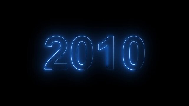 Blue Neon 2010 Year Text Graphic Isolated on Black Background.