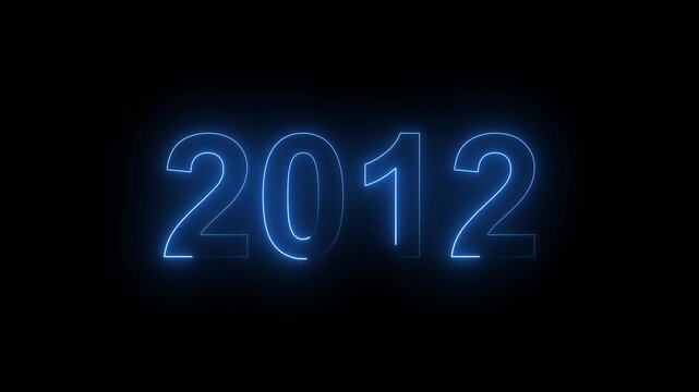 Blue Neon 2012 Year Text Graphic Isolated on Black Background.