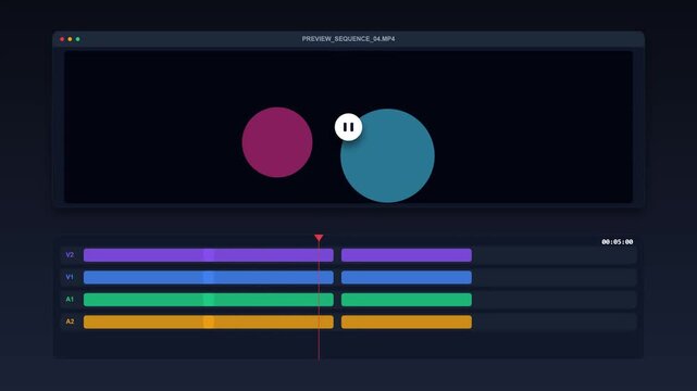 Digital animation software interface with pause effect and timeline