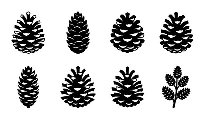 Obraz premium Pine Cone Vector Icons, Forest Seed Pod Illustrations, Nature Elements Set, Autumn Harvest Graphics