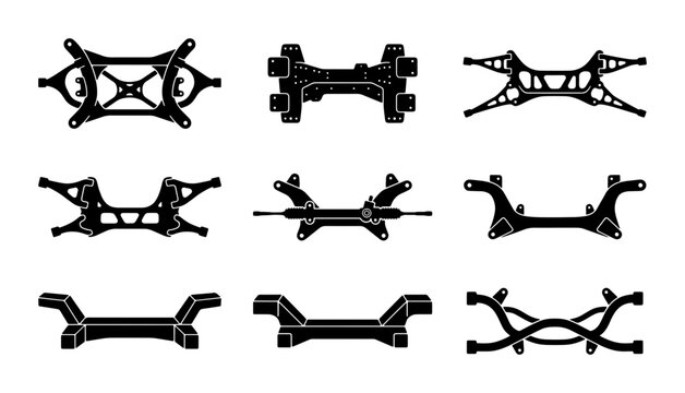 Automotive Subframe Designs, Car Chassis Components, Vehicle Frame Parts, Engineering Schematics