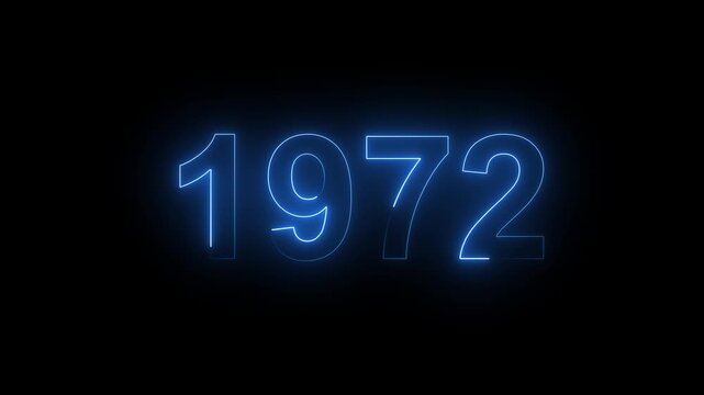 Glowing Blue Neon Number 1972 Year Sign Isolated on Black Background for Anniversary and Nostalgia