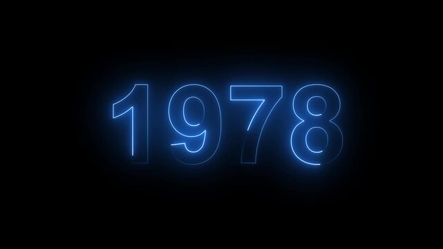 Glowing Blue Neon Number 1978 Year Sign Isolated on Black Background for Anniversary and Nostalgia