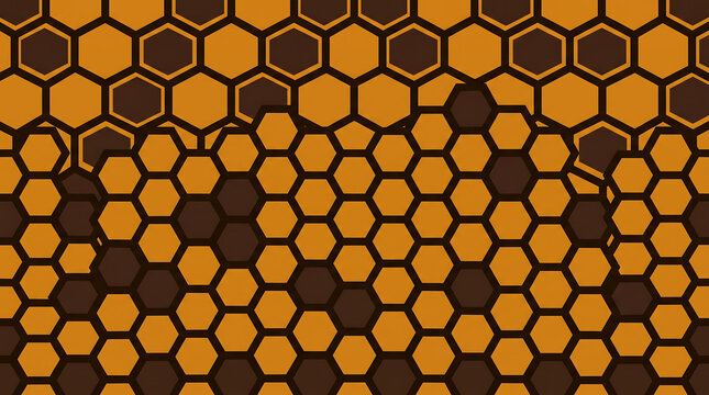 Seamless abstract honeycomb background pattern with geometric hexagonal cells in shades of warm orange and brown
