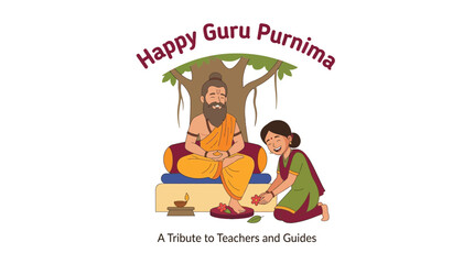 Fototapeta premium Guru Purnima Celebration Illustration with Teacher and Student