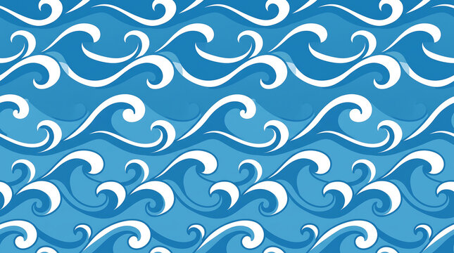 Dynamic and refreshing blue ocean waves creating a continuous seamless pattern, perfect for an aquatic-themed background or decorative design element, evoking a sense of calm marine motion