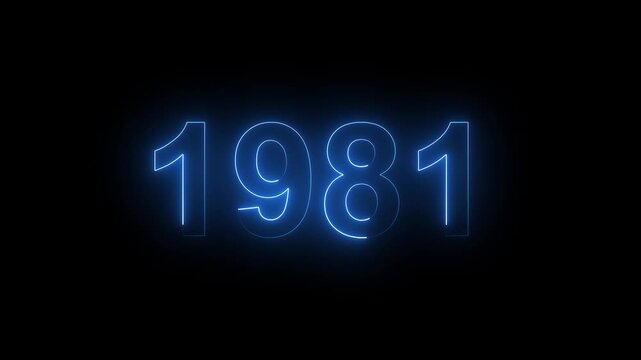 Glowing Blue Neon Number 1981 Year Sign Isolated on Black Background for Anniversary and Nostalgia