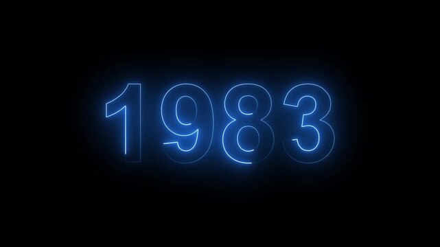 Glowing Blue Neon Number 1983 Year Sign Isolated on Black Background for Anniversary and Nostalgia