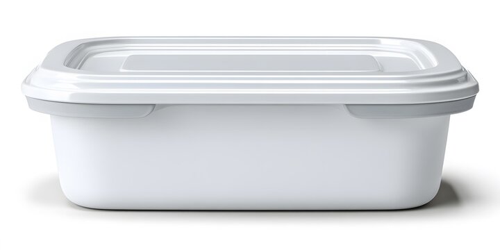 White rectangular plastic food container with a clear snapon lid designed for storage