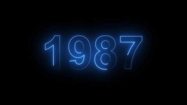 Glowing Blue Neon Number 1987 Year Sign Isolated on Black Background for Anniversary and Nostalgia