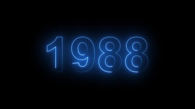 Glowing Blue Neon Number 1988 Year Sign Isolated on Black Background for Anniversary and Nostalgia
