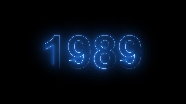 Glowing Blue Neon Number 1989 Year Sign Isolated on Black Background for Anniversary and Nostalgia