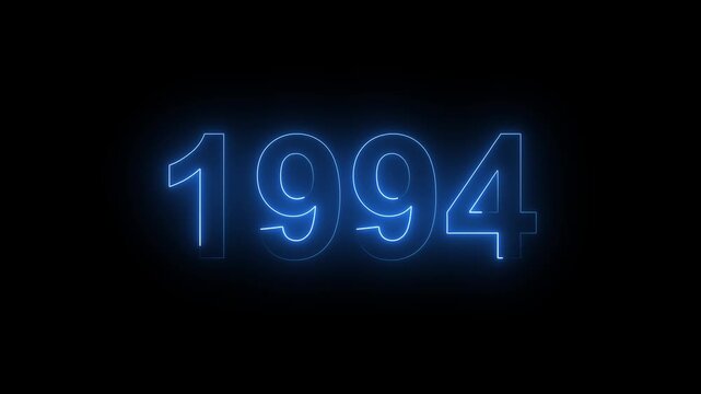 Glowing Blue Neon Number 1994 Year Sign Isolated on Black Background for Anniversary and Nostalgia