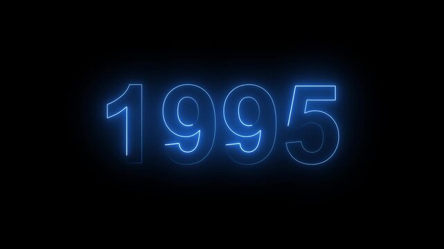 Glowing Blue Neon Number 1995 Year Sign Isolated on Black Background for Anniversary and Nostalgia
