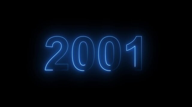 Glowing Blue Neon Number 2001 Year Sign Isolated on Black Background for Anniversary and Nostalgia
