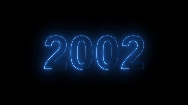 Glowing Blue Neon Number 2002 Year Sign Isolated on Black Background for Anniversary and Nostalgia
