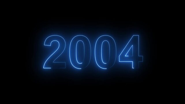 Glowing Blue Neon Number 2004 Year Sign Isolated on Black Background for Anniversary and Nostalgia