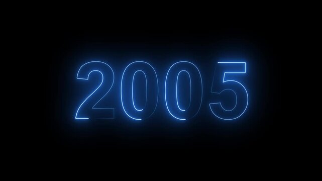 Glowing Blue Neon Number 2005 Year Sign Isolated on Black Background for Anniversary and Nostalgia