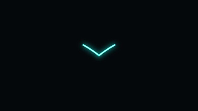 Glowing neon arrow down animation for user interface and web navigation 4k