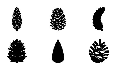 Obraz premium Pine Cone Vector Icons Set, Forest Nature Elements, Winter Season Graphics, Organic Shapes Collection