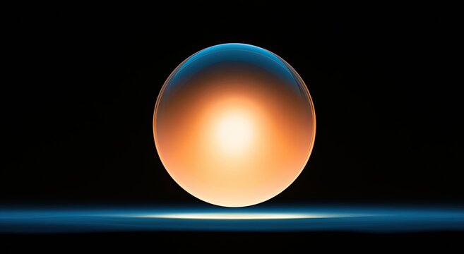 Luminous orb radiating warm orange light against a dark background with blue glow