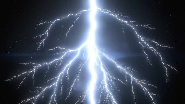 Bright electrical lightning strike footage with sparks on black background loop