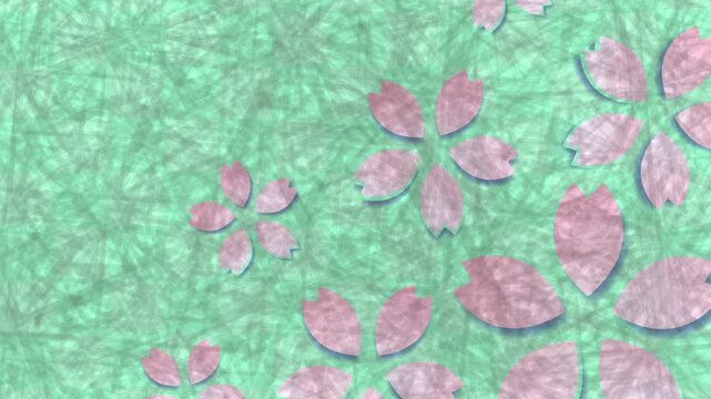 Pink Cherry Blossoms on Green Washi Paper 4K