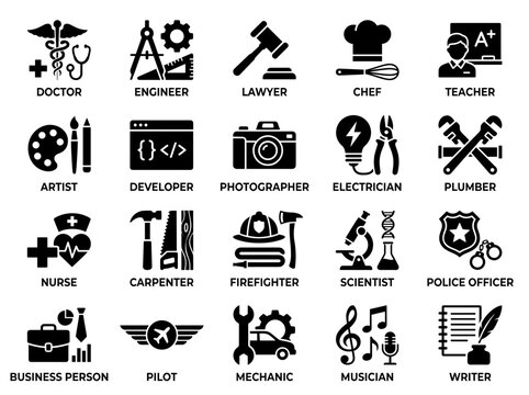 Professional Job Glyph Vector Icon Set