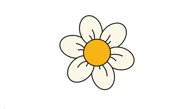 Cute and Simple Vector Illustration of a Six-Petal Daisy Flower, Hand-Drawn Style with a Bold Yellow Center