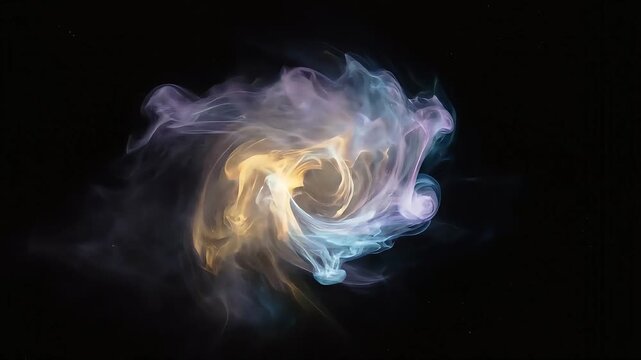 Cinematic footage of ethereal blue and golden smoke swirling against a black background