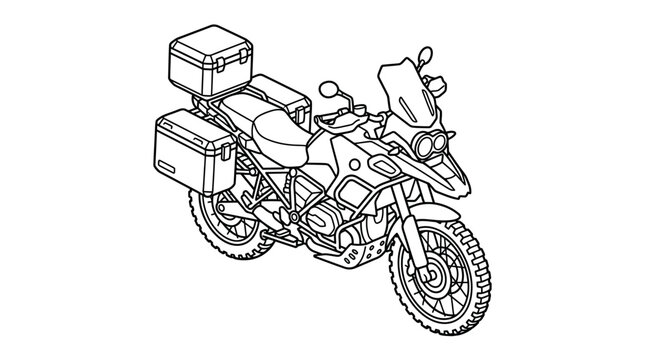 Isometric Adventure Touring Motorcycle Line Art Illustration