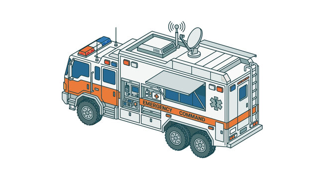 Isometric Emergency Command Center Vehicle Illustration