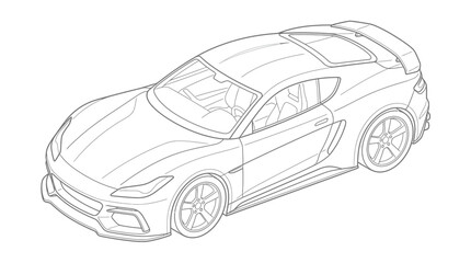 Fototapeta premium Isometric Line Art Illustration of a Modern Sports Coupe