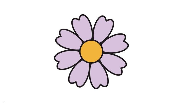 Charming and simple vector illustration of a lovely purple flower with a bright yellow center, perfect for nature-inspired designs and icons