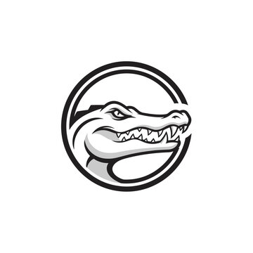 Circular logo featuring a stylized crocodile head profile